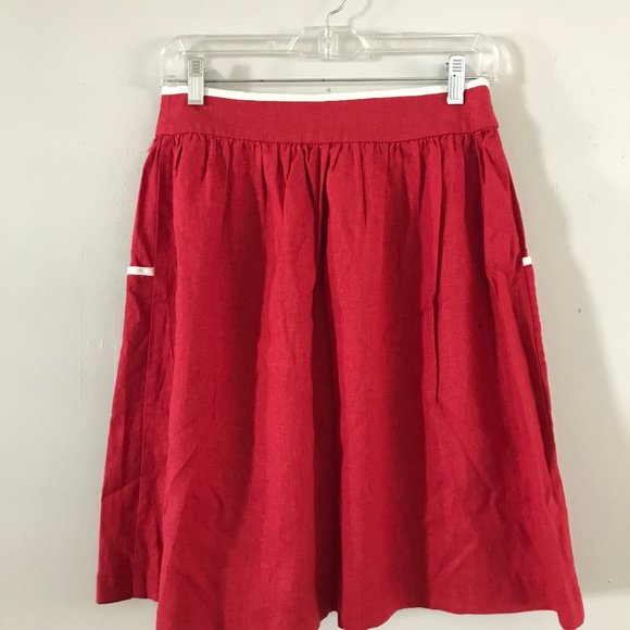 Red and White Linen Mini With Pockets Sz M - Picture 3 of 6